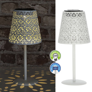 LED Solar Tischleuchte 'Cannes' Muster gestanzt weiß/grün/braun/schwarz 12x27cm akkubetrieben warmweiß On-/Off-Schalter IP44 Outdoorlampe