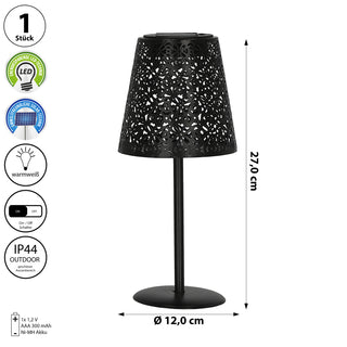 LED Solar Tischleuchte 'Cannes' Muster gestanzt weiß/grün/braun/schwarz 12x27cm akkubetrieben warmweiß On-/Off-Schalter IP44 Outdoorlampe