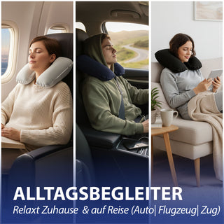 Nackenkissen aufblasbar PVC schwarz grau blau 22cm Luftkissen Nackenstütze ergonomisch faltbar Reisezubehör Bahn Auto Flugzeug