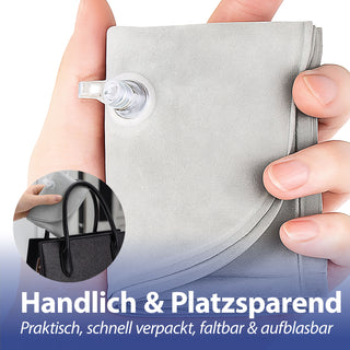 Nackenkissen aufblasbar PVC schwarz grau blau 22cm Luftkissen Nackenstütze ergonomisch faltbar Reisezubehör Bahn Auto Flugzeug
