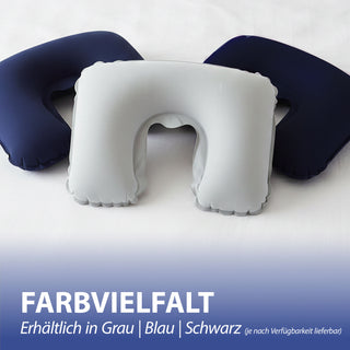 Nackenkissen aufblasbar PVC schwarz grau blau 22cm Luftkissen Nackenstütze ergonomisch faltbar Reisezubehör Bahn Auto Flugzeug