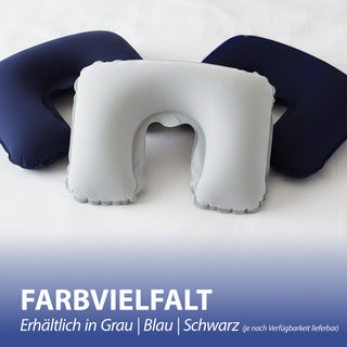 Nackenkissen aufblasbar PVC schwarz grau blau 22cm Luftkissen Nackenstütze ergonomisch faltbar Reisezubehör Bahn Auto Flugzeug
