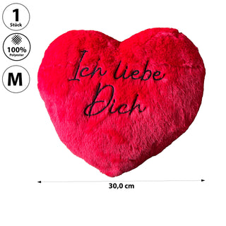 Plüschherz Herzkissen 'Ich liebe dich' mit Schlaufe 30cm Polyester rot Valentinstag Geschenk Kuschelkissen Herz Motivkissen