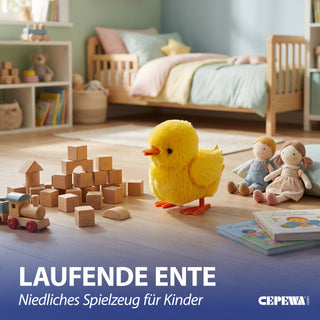 Laufende Ente 'Nelly' mit Sound 13,5x16cm gelb orange Polyester Kunststoff batteriebetrieben Geschenkidee Kuscheltier interaktiv Geräusche
