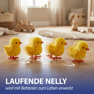 Laufende Ente 'Nelly' mit Sound 13,5x16cm gelb orange Polyester Kunststoff batteriebetrieben Geschenkidee Kuscheltier interaktiv Geräusche