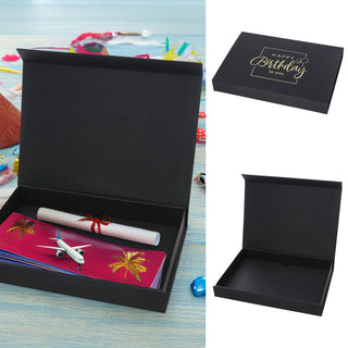 Geschenkverpackung 'Happy Birthday' Magnetverschluss 32x4,5x23cm Karton weiß/schwarz gold Schachtel Box Geschenk