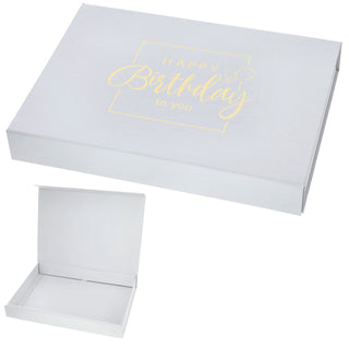 Geschenkverpackung 'Happy Birthday' Magnetverschluss 32x4,5x23cm Karton weiß/schwarz gold Schachtel Box Geschenk