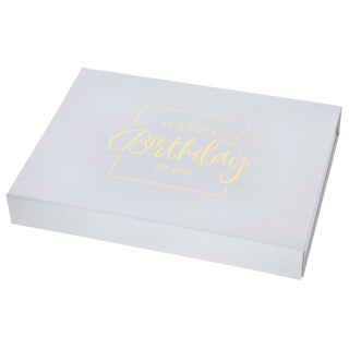 Geschenkverpackung 'Happy Birthday' Magnetverschluss 32x4,5x23cm Karton weiß/schwarz gold Schachtel Box Geschenk