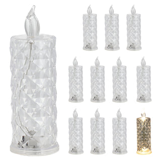 1/12x LED Kerze Kristall klar 5x12cm Kunststoff warmweiß Ein-/Ausschalter flammenlos Kristalloptik