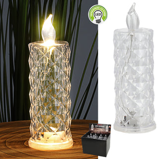 1/12x LED Kerze Kristall klar 5x12cm Kunststoff warmweiß Ein-/Ausschalter flammenlos Kristalloptik