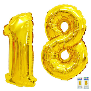 Folienballon Zahl  2er Set Achtzehn 18 gold H100cm BOPA/PET Luftballon Ballondekoration Partyballon Zahlenballon Geburtstag