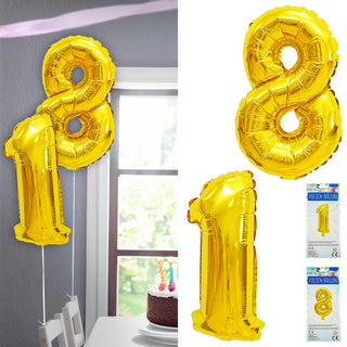Folienballon Zahl  2er Set Achtzehn 18 gold H100cm BOPA/PET Luftballon Ballondekoration Partyballon Zahlenballon Geburtstag