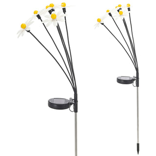 LED Solar Gartenstecker Margerite weiß grün 14,5x80x11cm Edelstahl PP ABS 6 warmweiße LEDs akkubetrieben On-/Off-Schalter Solarleuchte