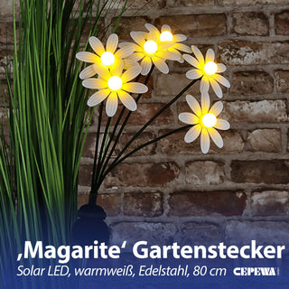 LED Solar Gartenstecker Margerite weiß grün 14,5x80x11cm Edelstahl PP ABS 6 warmweiße LEDs akkubetrieben On-/Off-Schalter Solarleuchte
