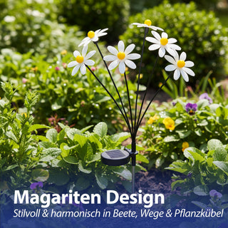LED Solar Gartenstecker Margerite weiß grün 14,5x80x11cm Edelstahl PP ABS 6 warmweiße LEDs akkubetrieben On-/Off-Schalter Solarleuchte