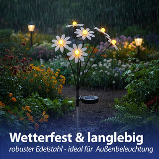 LED Solar Gartenstecker Margerite weiß grün 14,5x80x11cm Edelstahl PP ABS 6 warmweiße LEDs akkubetrieben On-/Off-Schalter Solarleuchte