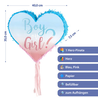 Pinata Boy&Girls 40x35x7,5 Papier rosa hellblau zum Aufhängen und Befüllen Baby Shower Party Gender Reveal Party Mottoparty Geschenkidee