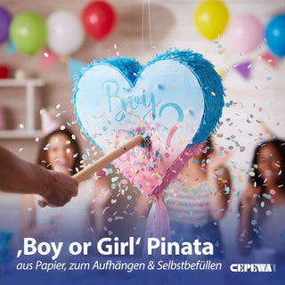 Pinata Boy&Girls 40x35x7,5 Papier rosa hellblau zum Aufhängen und Befüllen Baby Shower Party Gender Reveal Party Mottoparty Geschenkidee