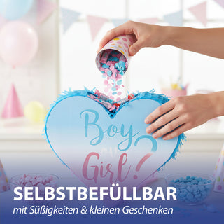 Pinata Boy&Girls 40x35x7,5 Papier rosa hellblau zum Aufhängen und Befüllen Baby Shower Party Gender Reveal Party Mottoparty Geschenkidee
