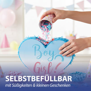 Pinata Boy&Girls 40x35x7,5 Papier rosa hellblau zum Aufhängen und Befüllen Baby Shower Party Gender Reveal Party Mottoparty Geschenkidee