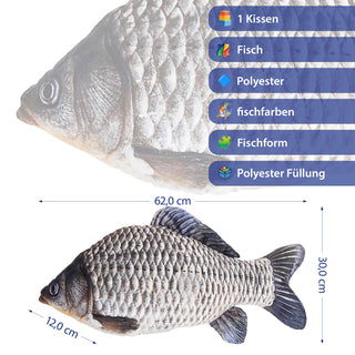 Kissen Fisch Shape 62x30x12cm Polyester beidseitig bedruckt Fischform Fotodruck Tierkissen Geschenkidee maritim Fisch-Kissen