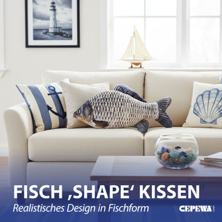 Kissen Fisch Shape 62x30x12cm Polyester beidseitig bedruckt Fischform Fotodruck Tierkissen Geschenkidee maritim Fisch-Kissen