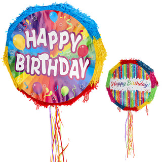 Pinata Happy Birthday Ø44x9cm Papier bunt zum Aufhängen und Befüllen Partyspiel Geburtstagsdeko Mottoparty Geschenkidee
