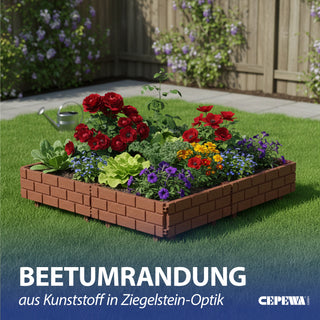 Beetumrandung Steinoptik 4er Set Gesamtbreite 170cm braun Rasenkante Beeteinfassung Beetbegrenzung 4 Module Ziegelsteinoptik