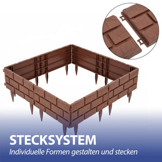 Beetumrandung Steinoptik 4er Set Gesamtbreite 170cm braun Rasenkante Beeteinfassung Beetbegrenzung 4 Module Ziegelsteinoptik