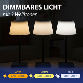 LED Tischleuchte Paris schwarz weiß 13x30cm USB Ladefunktion akkubetrieben Touchfunktion stufenlos dimmbar 3 Weißtöne IP44 In-/Outdoor
