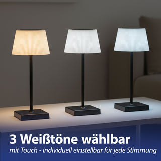 LED Tischleuchte Paris schwarz weiß 13x30cm USB Ladefunktion akkubetrieben Touchfunktion stufenlos dimmbar 3 Weißtöne IP44 In-/Outdoor