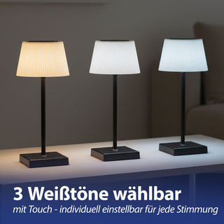LED Tischleuchte Paris schwarz weiß 13x30cm USB Ladefunktion akkubetrieben Touchfunktion stufenlos dimmbar 3 Weißtöne IP44 In-/Outdoor