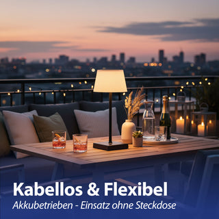 LED Tischleuchte Paris schwarz weiß 13x30cm USB Ladefunktion akkubetrieben Touchfunktion stufenlos dimmbar 3 Weißtöne IP44 In-/Outdoor