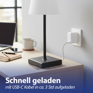 LED Tischleuchte Paris schwarz weiß 13x30cm USB Ladefunktion akkubetrieben Touchfunktion stufenlos dimmbar 3 Weißtöne IP44 In-/Outdoor
