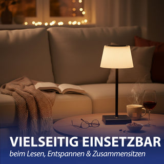 LED Tischleuchte Paris schwarz weiß 13x30cm USB Ladefunktion akkubetrieben Touchfunktion stufenlos dimmbar 3 Weißtöne IP44 In-/Outdoor