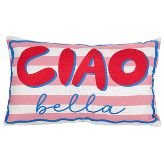 Kissen Ciao Bella 50x30x10cm rosa rot blau Polyester 280g Polyesterfüllung Reißverschluss Kuschelkissen gestreift beidseitig bedruckt