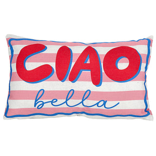 Kissen Ciao Bella 50x30x10cm rosa rot blau Polyester 280g Polyesterfüllung Reißverschluss Kuschelkissen gestreift beidseitig bedruckt