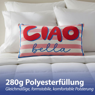 Kissen Ciao Bella 50x30x10cm rosa rot blau Polyester 280g Polyesterfüllung Reißverschluss Kuschelkissen gestreift beidseitig bedruckt