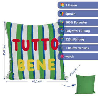 Kissen Tutto Bene 45x45x10cm grün rot gelb weiß Polyester 325g Polyesterfüllung Reißverschluss Kuschelkissen gestreift einseitig bedruckt