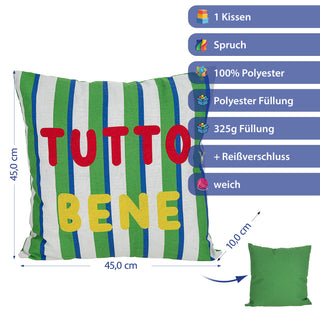 Kissen Tutto Bene 45x45x10cm grün rot gelb weiß Polyester 325g Polyesterfüllung Reißverschluss Kuschelkissen gestreift einseitig bedruckt