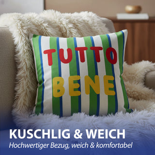 Kissen Tutto Bene 45x45x10cm grün rot gelb weiß Polyester 325g Polyesterfüllung Reißverschluss Kuschelkissen gestreift einseitig bedruckt