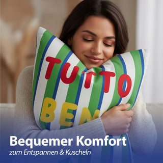 Kissen Tutto Bene 45x45x10cm grün rot gelb weiß Polyester 325g Polyesterfüllung Reißverschluss Kuschelkissen gestreift einseitig bedruckt