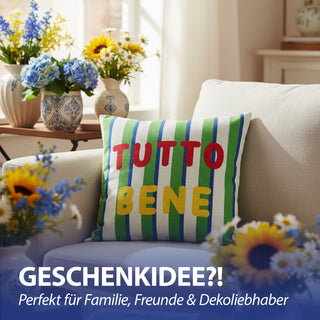Kissen Tutto Bene 45x45x10cm grün rot gelb weiß Polyester 325g Polyesterfüllung Reißverschluss Kuschelkissen gestreift einseitig bedruckt