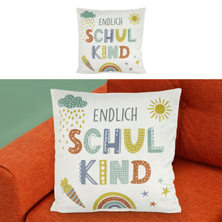 Kissen 'Du bist die 1. Klasse'/ 'Endlich Schulkind' 40x40cm weiß bedruckt Polyester 280g Füllung Reißverschluss Motivkissen Kuschelkissen