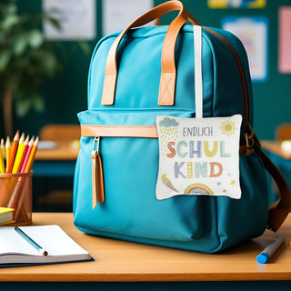 Minikissen 2er Set Schulanfang 12x12cm weiß bedruckt Polyester 40g Füllung Reißverschluss 2 Motive Kuschelkissen