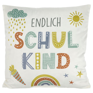 Minikissen 2er Set Schulanfang 12x12cm weiß bedruckt Polyester 40g Füllung Reißverschluss 2 Motive Kuschelkissen