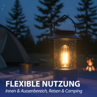 LED Solar Laterne Retro Henkel 12x20cm Kunststoff schwarz Gartenleuchte warmweiß 1 Leds Birne Filment IP20 dimmbar USB Kabel
