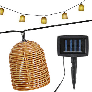LED Solar Lichterkette Rattan-Optik 380x6,5x5,5cm Kunststoff 10 Lampenschirme warmweiß akkubetrieben Zuleitung 2m On-/Off-Schalter IP44 Solarleuchte