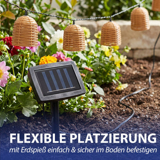 LED Solar Lichterkette Rattan-Optik 380x6,5x5,5cm Kunststoff 10 Lampenschirme warmweiß akkubetrieben Zuleitung 2m On-/Off-Schalter IP44 Solarleuchte