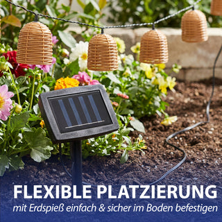 LED Solar Lichterkette Rattan-Optik 380x6,5x5,5cm Kunststoff 10 Lampenschirme warmweiß akkubetrieben Zuleitung 2m On-/Off-Schalter IP44 Solarleuchte